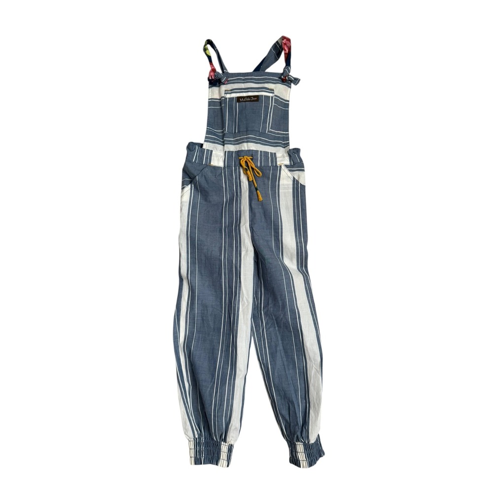 Matilda Jane Joanna Gaines Fancy Free Stripe Chambray Overalls Blue Girls 4